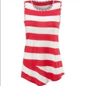 CAbi #5198 Womens Red White Carnival Stripe Asymmetrical Carousel Tank Top Sz XS